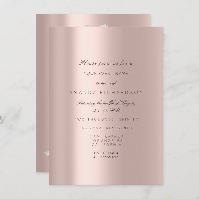 Invitación Vestido de Novia Rosa Pastel Rosa Brillante Diaman (Anverso / Reverso)