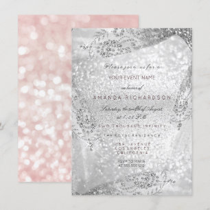 Invitación Vestido de novia Sweet 16 rosa gris diamante deste