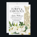Invitación Vestido de Oro Cuarenta y fabuloso cumpleaños núme<br><div class="desc">Dorado Forty & Fabulous 40th Birthday Party Invitation Beautiful White Champagne Floral Ver colección de correspondencias en Niche y Nest Store Muchas gracias</div>