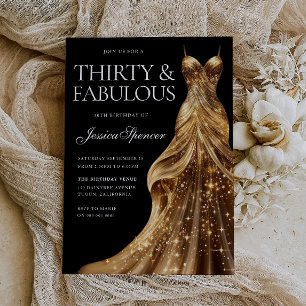 Invitación Vestido de oro de Champagne Fabulous Black 30 Birt