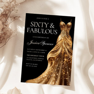 Invitación Vestido de oro de Champagne Fabulous Black 60th Bi