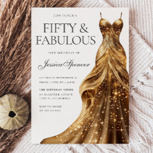Invitación Vestido de oro de Champagne Fabulous Fifty 50th Bi