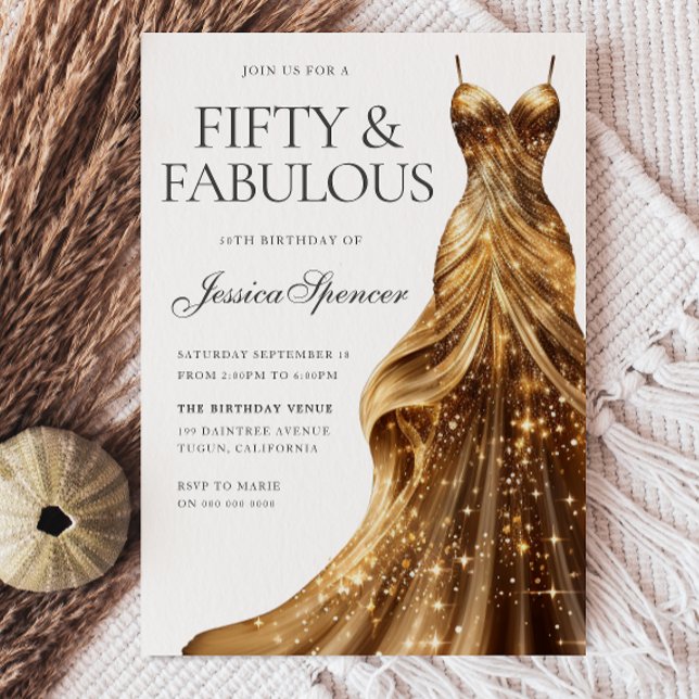 Invitación Vestido de oro de Champagne Fabulous Fifty 50th Bi (Subido por el creador)