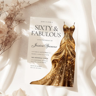 Invitación Vestido de oro de Champagne Fabulous Sixty 60th Bi