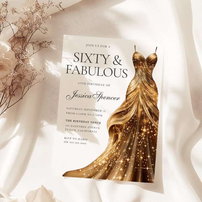 Invitación Vestido de oro de Champagne Fabulous Sixty 60th Bi (Subido por el creador)