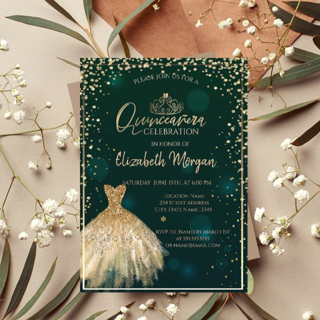 Invitación Vestido de oro de moda Tiara, Diamonds Green Quinc (Subido por el creador)