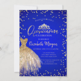 Invitación Vestido de oro de moda Tiara, Quinceañera azul