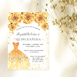 Invitación Vestido de oro de Quinceanera glamoroso floral
