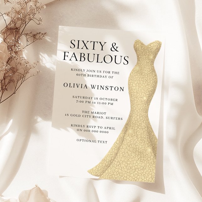 Invitación Vestido de oro elegante sesenta y fabuloso cumplea (Subido por el creador)