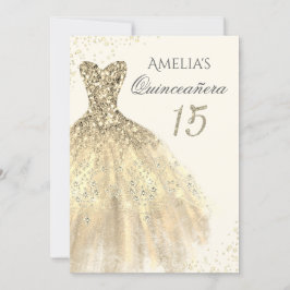 Invitación Vestido de oro espumoso 15 Quinceanera