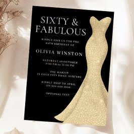 Invitación Vestido de oro Negro Sesenta y fabuloso cumpleaños