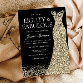 Invitación Vestido de oro negro setenta y fabuloso cumpleaños