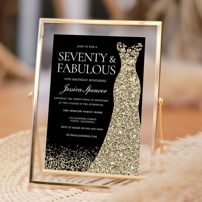 Invitación Vestido de oro negro setenta y fabuloso cumpleaños (Subido por el creador)
