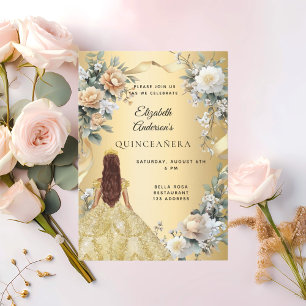 Invitación Vestido de oro quinceanera flor amarilla