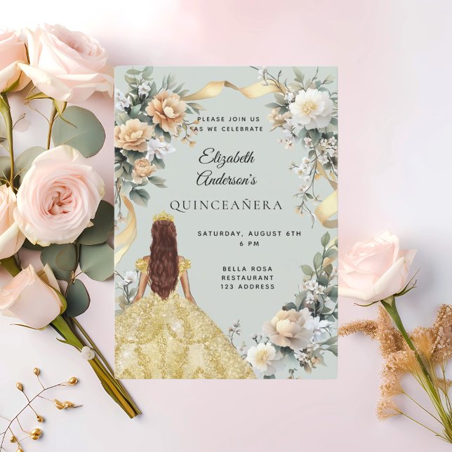 Invitación Vestido de oro quinceanera florines sage verde (Subido por el creador)