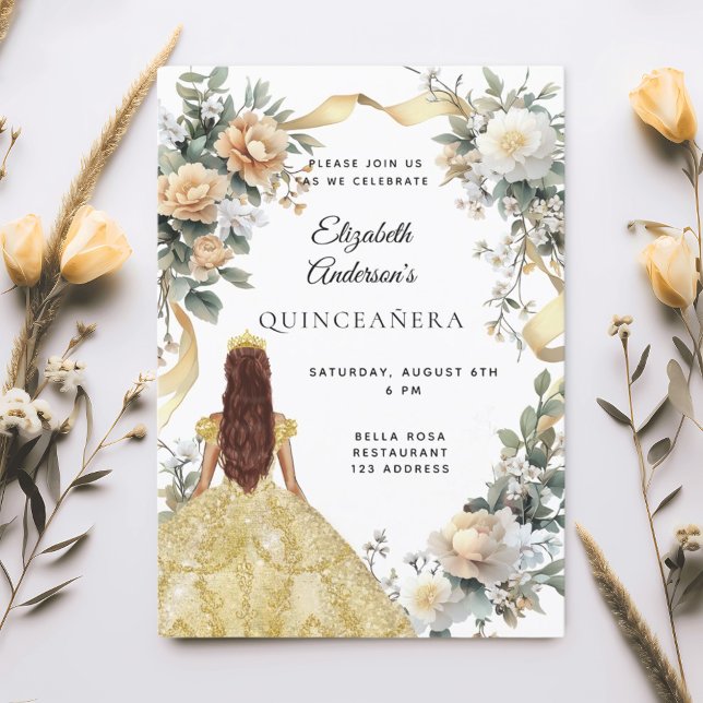 Invitación Vestido de oro quinceanera florines sage verde (Subido por el creador)