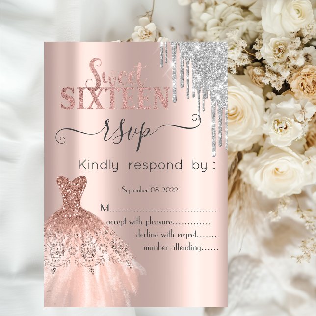 Invitación  Vestido de oro rosa con brillo que gotea para dul (Subido por el creador)