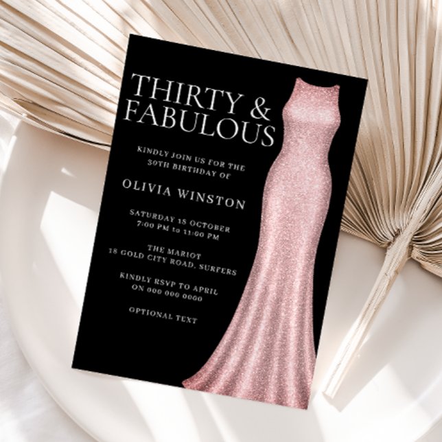 Invitación Vestido de oro Rosa y Fiesta de cumpleaños 30 muje (Subido por el creador)
