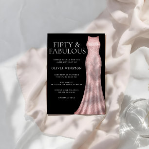 Invitación Vestido de oro Rosa y mujeres negras 50 cumpleaños