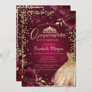 Invitación Vestido de oro, Rosas de diamantes de Borgoña Quin
