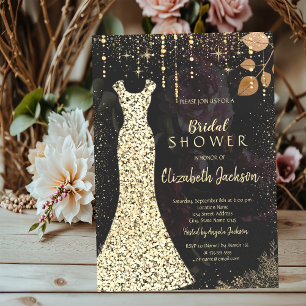 Invitación Vestido de Oro, Rosas Oscuras con Confeti Despedid