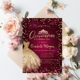 Invitación Vestido de oro Tiara, Diamonds Borgoña Quinceañera