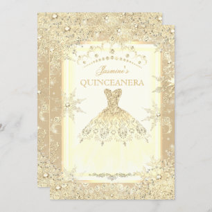 Invitación Vestido de oro Tiara Winter Wonderland Quinceanera