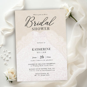 Invitación Vestido de Perlas de Encaje Ecru Beige Elegante De