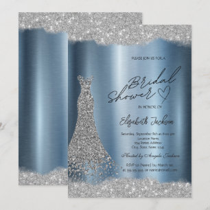 Invitación Vestido de plata con destellos Diamantes Azul Rega