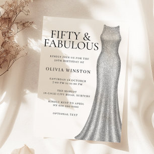Invitación Vestido de plata espumosa mujeres 50 cumpleaños fi