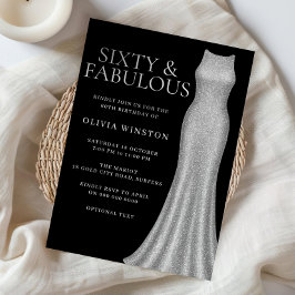 Invitación Vestido de plata negro 60 y fabuloso 60 cumpleaños
