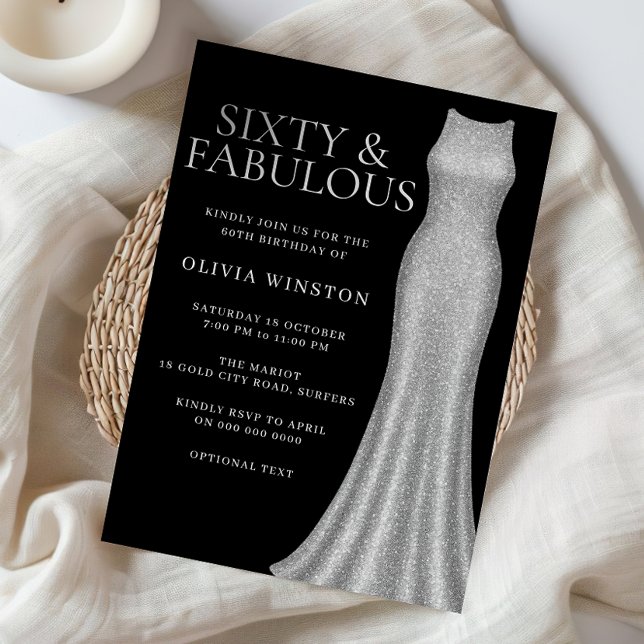 Invitación Vestido de plata negro 60 y fabuloso 60 cumpleaños (Subido por el creador)