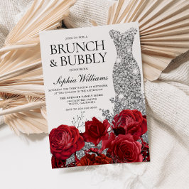 Invitación Vestido de plata Rojo Brunch Bubbly Bridal Shower