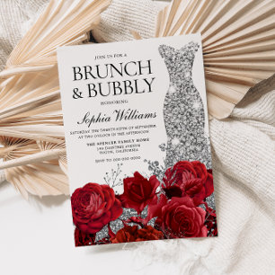 Invitación Vestido de plata Rojo Brunch Bubbly Bridal Shower