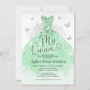 Invitación Vestido de plata verde de la menta mis cinco quinc