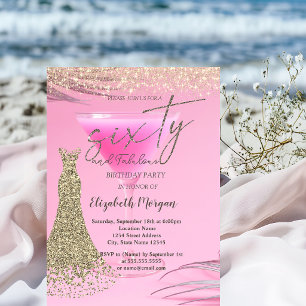 Invitación Vestido de polvo de brillo dorado Cocktail 60 cump