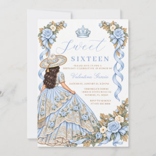 Invitación Vestido de Princesa Azul Bebé Cumpleaños Dulces Di