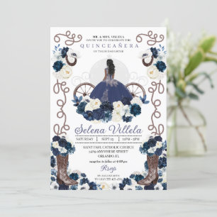 Invitación Vestido de princesa azul de la marina y botas Quin