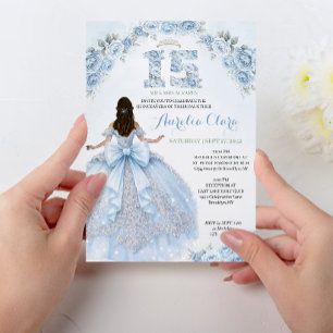 Invitación Vestido de Princesa Azul Floral Coquette Quinceane