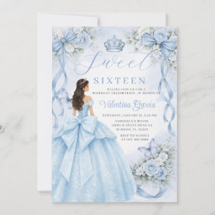 Invitación Vestido de Princesa Azul Polvoriento Cumpleaños Sw