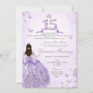 Invitación Vestido de Princesa Corona Floral Púrpura Español