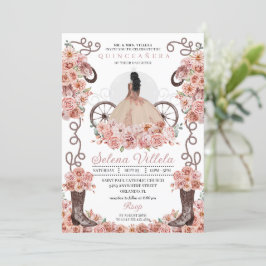 Invitación Vestido de princesa de oro Rosa y botes Quinceañer