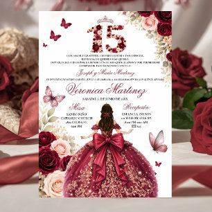 Invitación Vestido de Princesa Floral Rojo Borgoña Español 15
