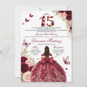 Invitación Vestido de Princesa Floral Rojo Borgoña Español 15