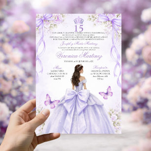 Invitación Vestido de princesa púrpura para Quinceañera españ