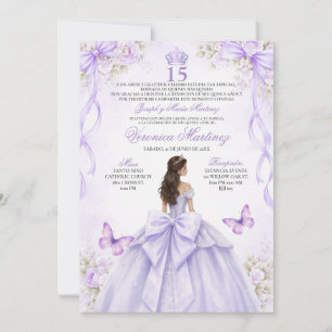 Invitación Vestido de princesa púrpura para Quinceañera españ