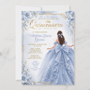 Invitación Vestido de Princesa Quinceañera Azul Polvo