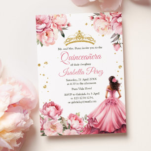 Invitación Vestido de Princesa Rosa Quinceañera Tiara