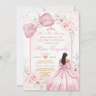 Invitación Vestido de princesa rosa rubor con lazo floral Qui