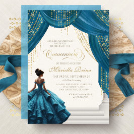 Invitación Vestido de princesa Verde azulado elegante Quincea